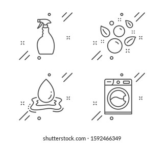 Clean bubbles, Spray and Water splash line icons set. Washing machine sign. Laundry shampoo, Washing cleanser, Aqua drop. Laundry service. Cleaning set. Line clean bubbles outline icon. Vector