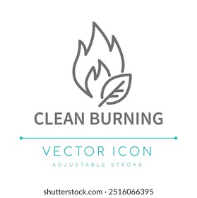 Clean burning vector line icon for candles indicates minimal soot and pollutants, ensuring eco-friendly, non-toxic, and efficient combustion for a healthier indoor atmosphere and sustainable choice.