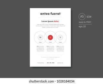 Clean business flyer layout with 3 main circle points with description. Clean business graphic design.
