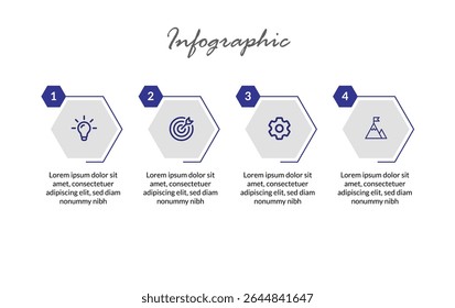 Clean Business Infographic with 4-Step Progress Flow – Professional Design Featuring Arrows for Project Timeline, Strategy, and Planning Overview.