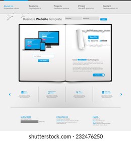 Clean Business Professional Website Template with Open book  Eps 10, Vector illustration. 