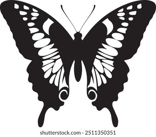 Clean Butterfly Silhouette with Defined Features for Vector Art, black and white butterfly, butterfly on white background
