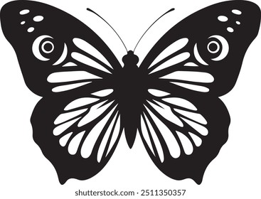 Clean Butterfly Silhouette with Defined Features for Vector Art, black and white butterfly, butterfly on white background