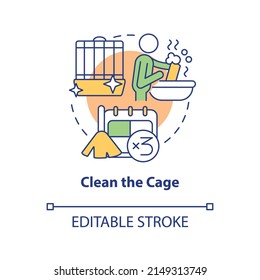 Clean cage concept icon. Take care of small mammal pets abstract idea thin line illustration. Effective cage sanitization. Isolated outline drawing. Editable stroke. Arial, Myriad Pro-Bold fonts used