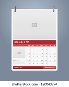 Clean calendar 2013 template design. Vector illustration.