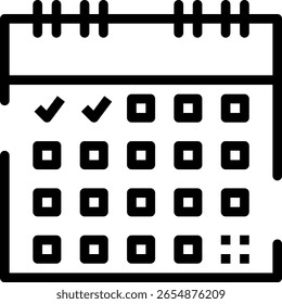 Un icono de página de calendario limpio que representa un mes. Ideal para planificadores, herramientas de gestión del tiempo, recordatorios y App de productividad.