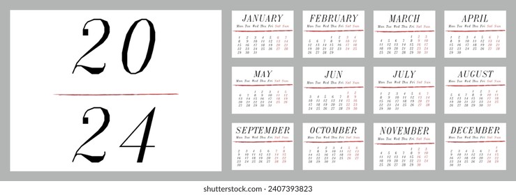 Clean calendar for year 2024