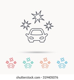 Clean car icon. Cleaning wash station sign. Linear icons on white background. Vector