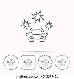 Clean Car Icon. Cleaning Wash Station Sign. Linear Circle, Square And Star Buttons With Icons.