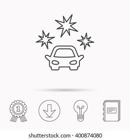 Clean Car Icon. Cleaning Wash Station Sign. Download Arrow, Lamp, Learn Book And Award Medal Icons.