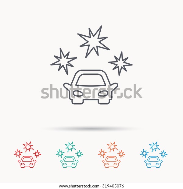 Clean car icon. Cleaning wash station\
sign. Linear icons on white background.\
Vector
