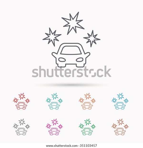 Clean car icon. Cleaning wash station sign.\
Linear icons on white\
background.