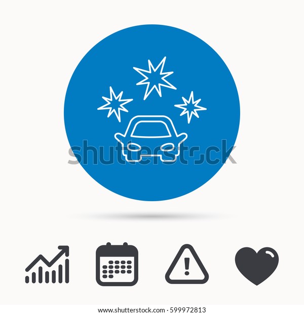 Clean car\
icon. Cleaning wash station sign. Calendar, attention sign and\
growth chart. Button with web icon.\
Vector