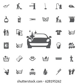 Clean Car With A Sparkle Icon On The White Background. Set Of Cleaning Icons