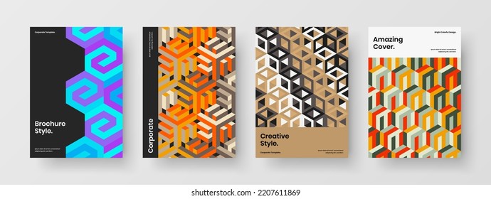 Clean catalog cover A4 vector design concept composition. Premium mosaic pattern corporate identity illustration set.