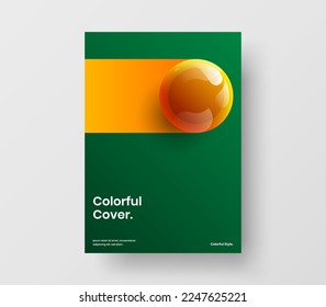 Clean catalog cover A4 vector design layout. Multicolored realistic spheres brochure concept.