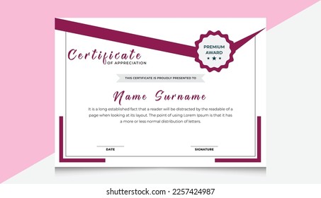 Limpiar plantilla de certificado. Plantilla de certificado de reconocimiento y logro. Diseño de certificado de vectores de diploma.