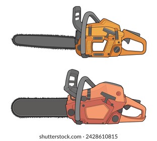 Conjunto de paquete de motosierra aislada ilustración, arte vectorial, motosierra vector, motosierra, motosierra moderna, concepto de arte, vector.
