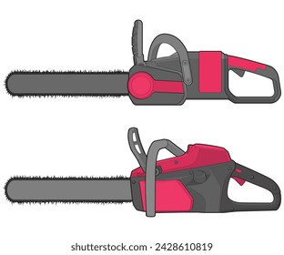 Clean chainsaw outline vector illustration designed for ecommerce product listings, power tool catalogs, construction and forestry presentations, and editable design templates. Isolated line art chainsaw suitable for retail branding, hardware stores, and commercial use.