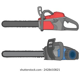 Clean chainsaw outline vector illustration designed for ecommerce product listings, power tool catalogs, construction and forestry presentations, and editable design templates. Isolated line art chainsaw suitable for retail branding, hardware stores, and commercial use.