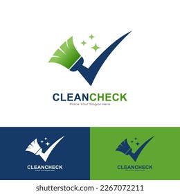 Clean check with broom logo vector design. Suitable for business, cleaning, sanitation and check mark