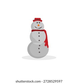 Eine saubere und fröhliche digitale Vektorgrafik eines einzelnen, klassischen Schneemanns, perfekt isoliert auf knackig weißem Hintergrund. Der Schneemann wurde in einem minimalistischen und vektorfreundlichen Stil entworfen und besteht aus drei verschiedenen Schneebällen und verfügt über ein freundliches lächelndes Gesicht mit traditionellen Kohleaugen und -knöpfen, eine helle orangefarbene Karottennase und einfache Stabarme. Es ist mit einem bunt gestreiften Schal und einem schwarzen Hut ausgestattet. Die vollständige Isolierung auf Weiß macht diese Grafik äußerst vielseitig und einfach in jedes Winter- oder Ferienprojekt zu integrieren, von Karten und Websites bis hin zu Marketingmaterialien und Drucken.