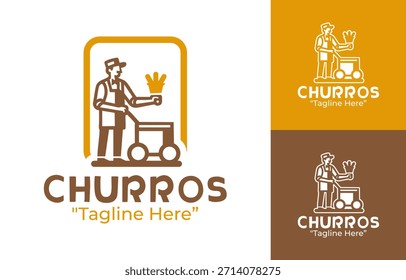 Un logotipo de postre de churros limpio con un icono de remolino moderno adecuado para tiendas de aperitivos, cafeterías y panaderías.