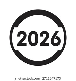 Ein sauberes Rundschild- oder Gummistempeldesign mit dem Jahr 2026, perfekt für Kalendermarkierungen, offizielle Überprüfungen und dekorative Neujahrslayoutelemente.