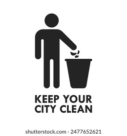 Clean City Environment Symbol Black Icon Isolated Vector Illustration