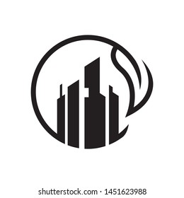 Clean city logo template vector green town icon design