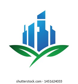 Clean city logo template vector green town icon design