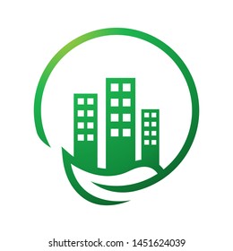 Clean city logo template vector green town icon design