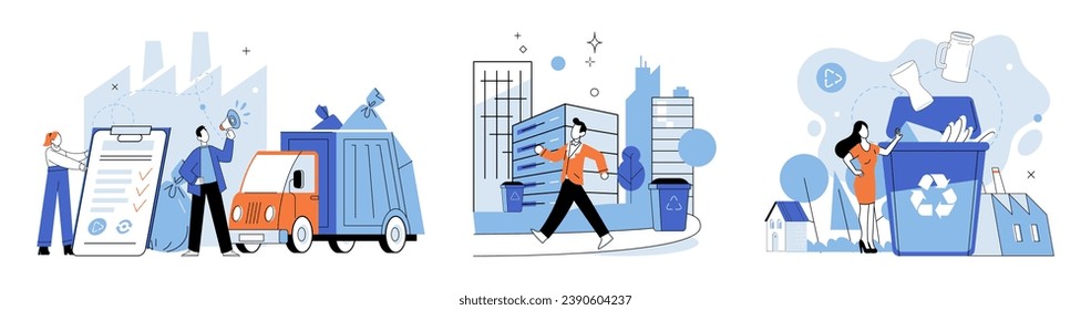 Ciudad limpia. Ilustración vectorial. Al adoptar la tecnología verde y la infraestructura sostenible, el camino de las ciudades para un futuro más limpio y más ecológico El reciclaje forma parte integrante de la gestión de los desechos de las ciudades limpias