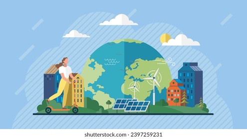 Clean city vector illustration. It encourages green building designs, promotes sustainable transportation options, and advocates for responsible consumption and production By creating supportive