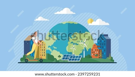 Clean city vector illustration. It encourages green building designs, promotes sustainable transportation options, and advocates for responsible consumption and production By creating supportive