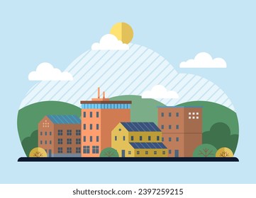 Clean city vector illustration. The city fosters culture of environmental consciousness, encouraging residents to make informed choices contribute to overall well-being of planet Social