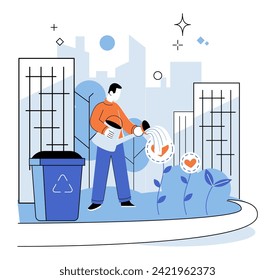 Ciudad limpia. Ilustración vectorial. La integración de la naturaleza en el paisaje mejora la calidad de vida y fomenta una conexión más profunda entre los residentes y el medio ambiente Ecología y principios de sostenibilidad
