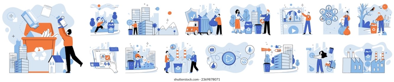 Ciudad limpia. Ilustración vectorial. Es como darle nueva vida a los materiales, desviarlos de los vertederos y reducir la necesidad de extracción de nuevos recursos. Refleja el compromiso colectivo.