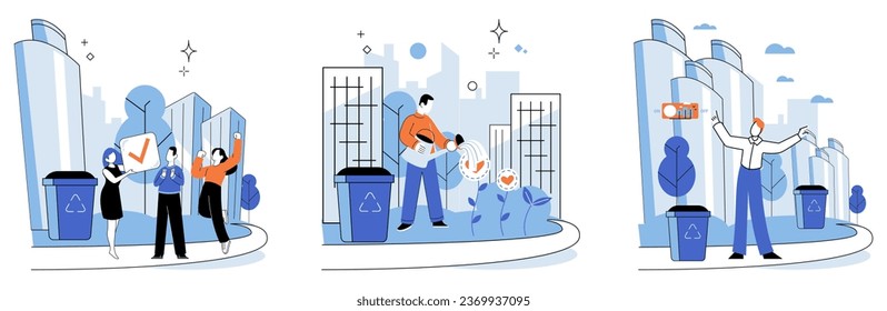 Clean city. Vector illustration. Recycling isintegral part of clean citys waste management system It is like giving new life to materials, diverting them from landfills and reducingneed for extraction