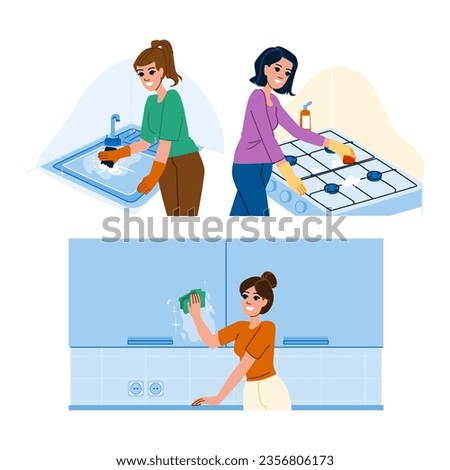 clean cleaning kitchen vector. home household, cleaner spray, table woman clean cleaning kitchen character. people flat cartoon illustration
