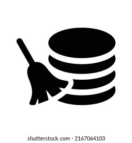Limpiar, limpiar, icono de servidor. Gráficos vectoriales negros.