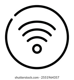 Um ícone Wi-Fi limpo e claro, perfeito para mostrar o status da rede sem fio ou os recursos de conectividade nas interfaces técnicas e móveis.