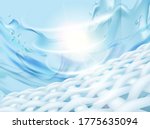 Clean cloth closeup with splashes of water in the background. Wash fabric from dirt. Laundry detergent. Vector illustration