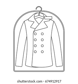 Clean clothes in the cover. Dry cleaning single icon in black style vector symbol stock illustration web.