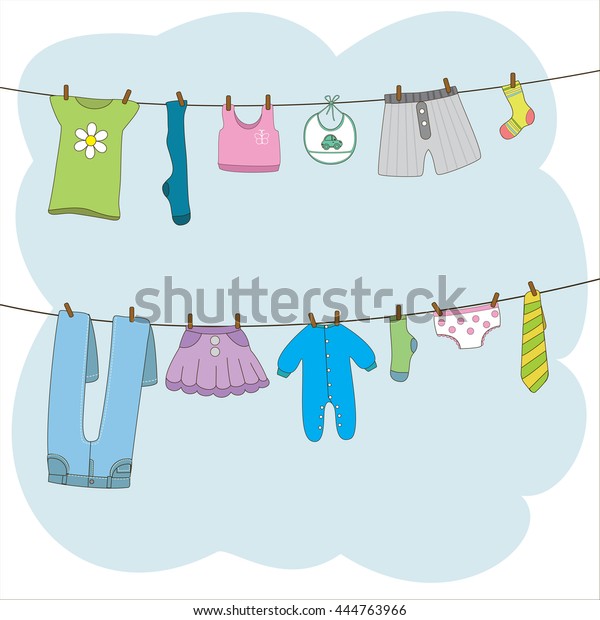 Clean Clothes Hanging On Clothesline Trousers Stock Vector (Royalty ...