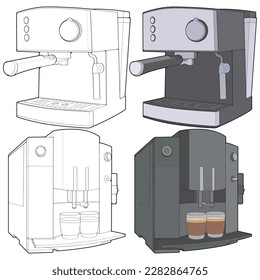 Set von Kaffeemaschine Hand-Zeichenkvektor, Kaffeemaschine gezeichnet in einem Skizze-Stil, Kaffeemaschine-Übungsvorlage Umriss, Vektorgrafik.
