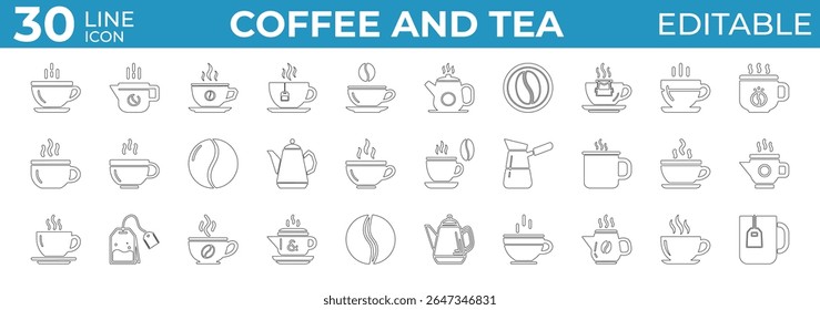 Clean coffee and tea icons for cafe, menu, and beverage designs
