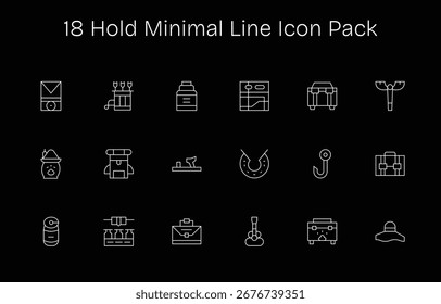 A clean collection of 18 Minimal Line icons representing Hold, designed for modern dashboards and interfaces.