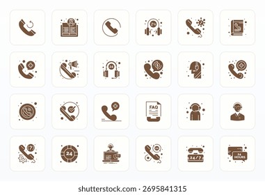 A clean collection of 24 Glyph vector icons representing Helpline, designed in 128x128 Pixel Optimized format for modern dashboards and interfaces.