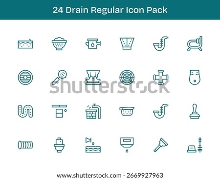 A clean collection of 24 Regular Outline icons representing Drain, designed for modern dashboards and interfaces.